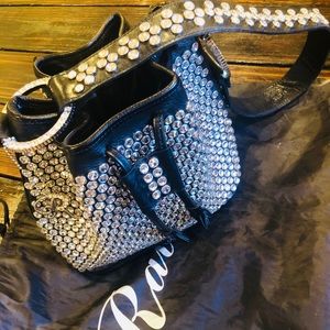 Raviani Black Genuine Leather Full Studded Bag